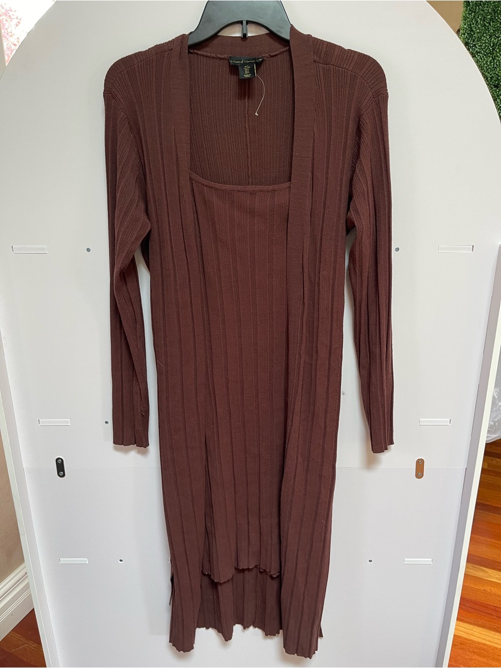 House of Harlow 1960 Long Sleeve Ribbed Midi Dress - Chocolate Brown
